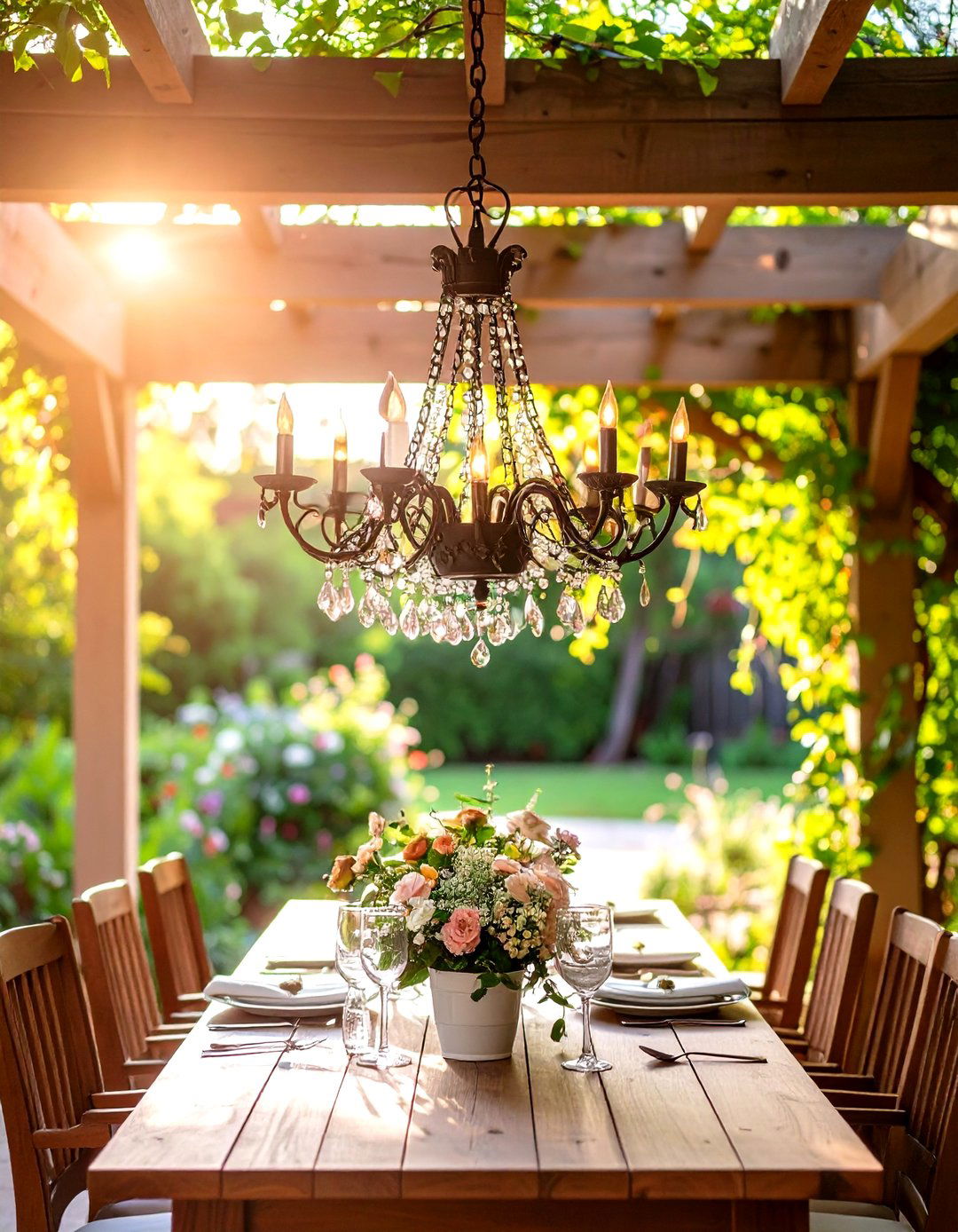 Pergola Chandelier Statement Lighting - 20 Pergola Lighting Ideas