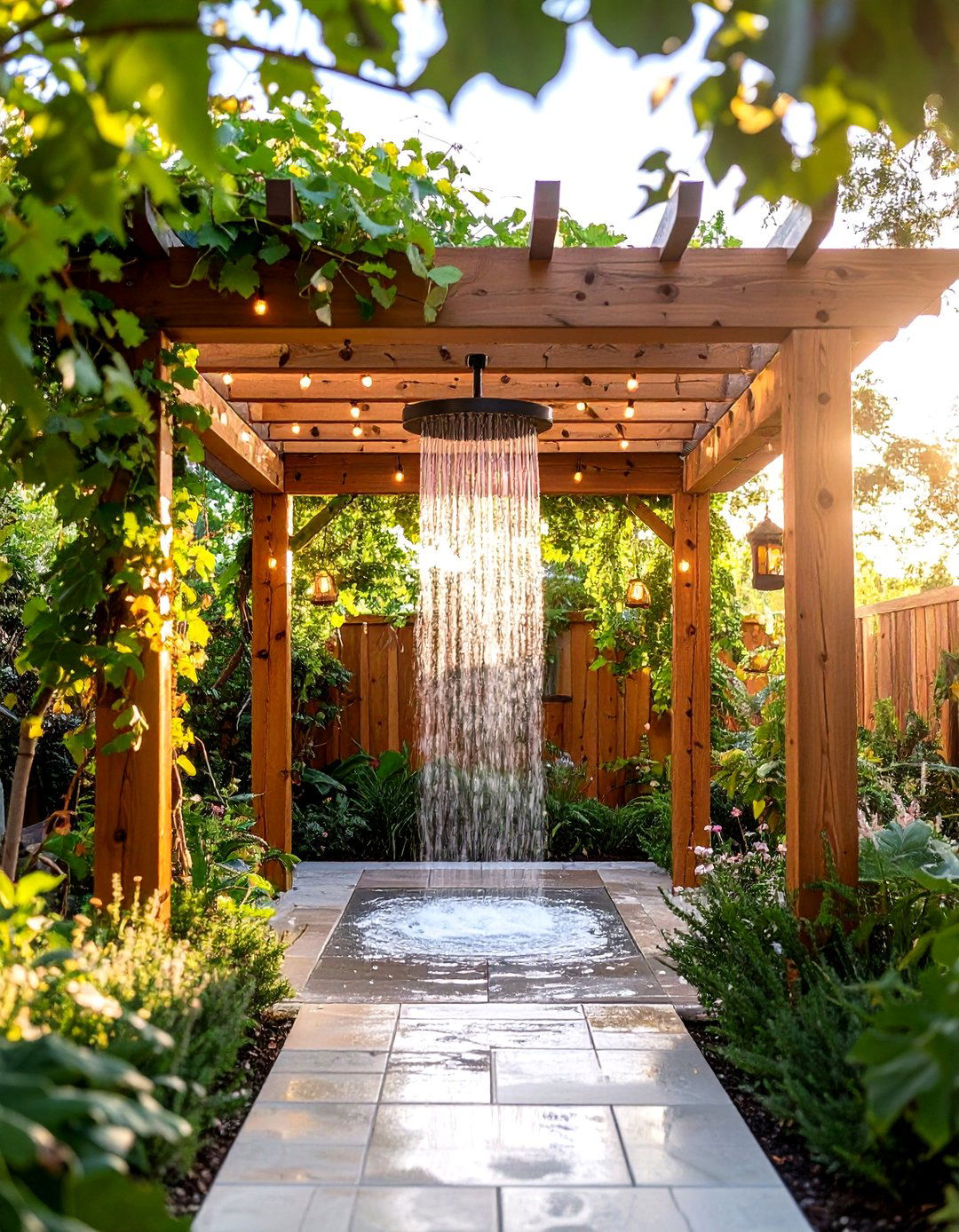 Pergola Covered Garden Outdoor Shower - 20 Outdoor Shower Ideas