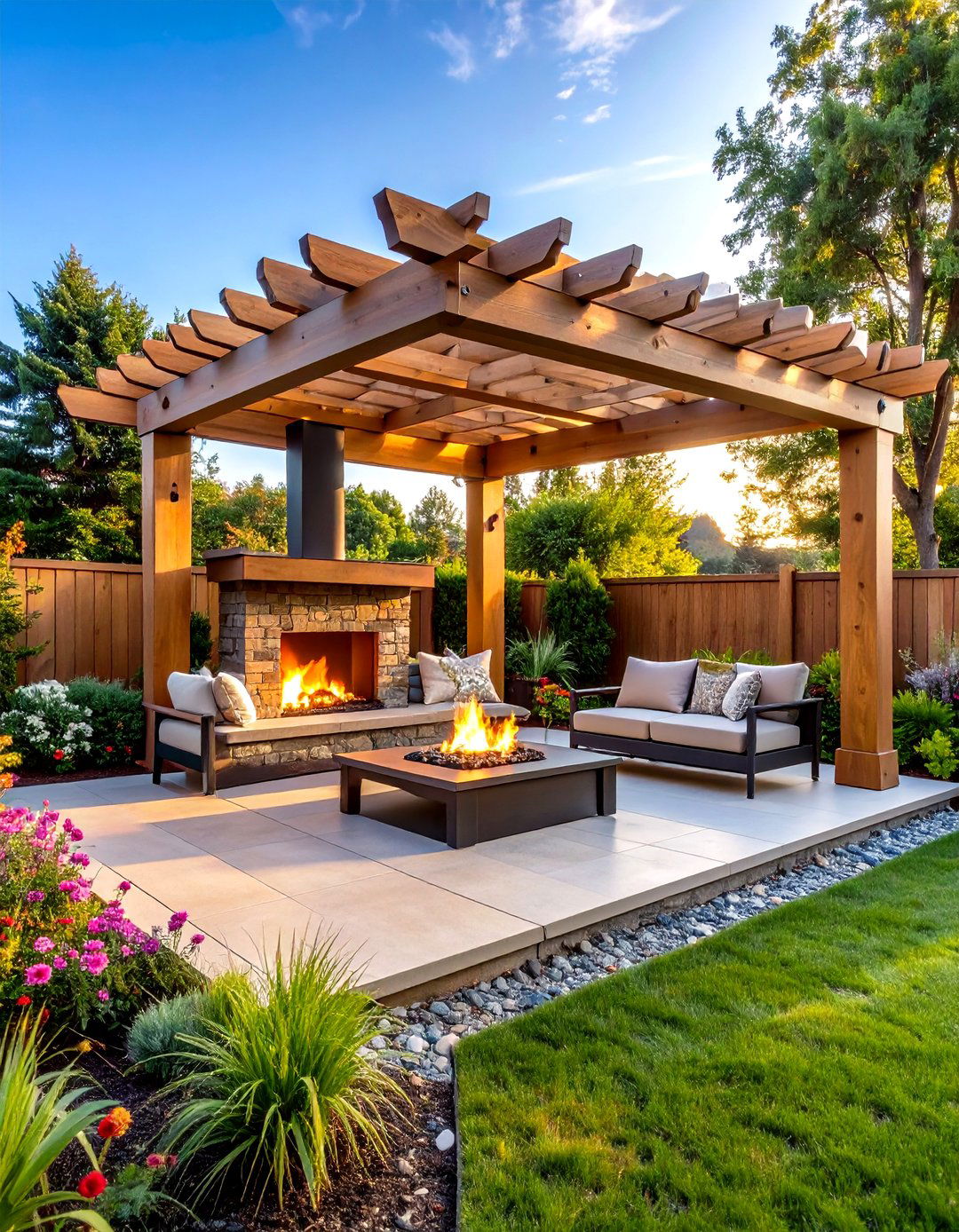 Pergola Covered Outdoor Corner Fireplace - 20 Outdoor Corner Fireplace Ideas