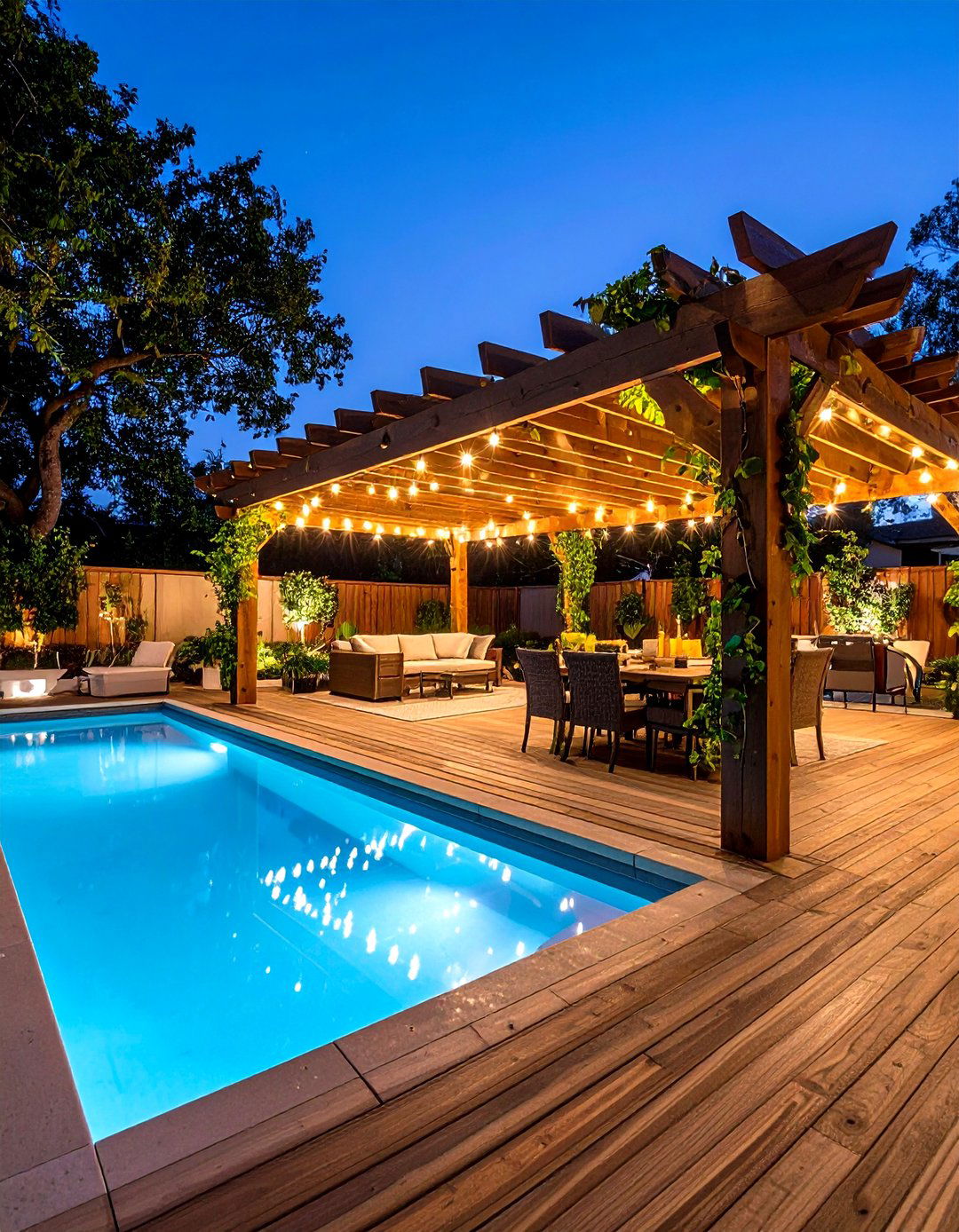 Pergola Covered Pool Deck with Shade Integration - 20 Pool Deck Ideas