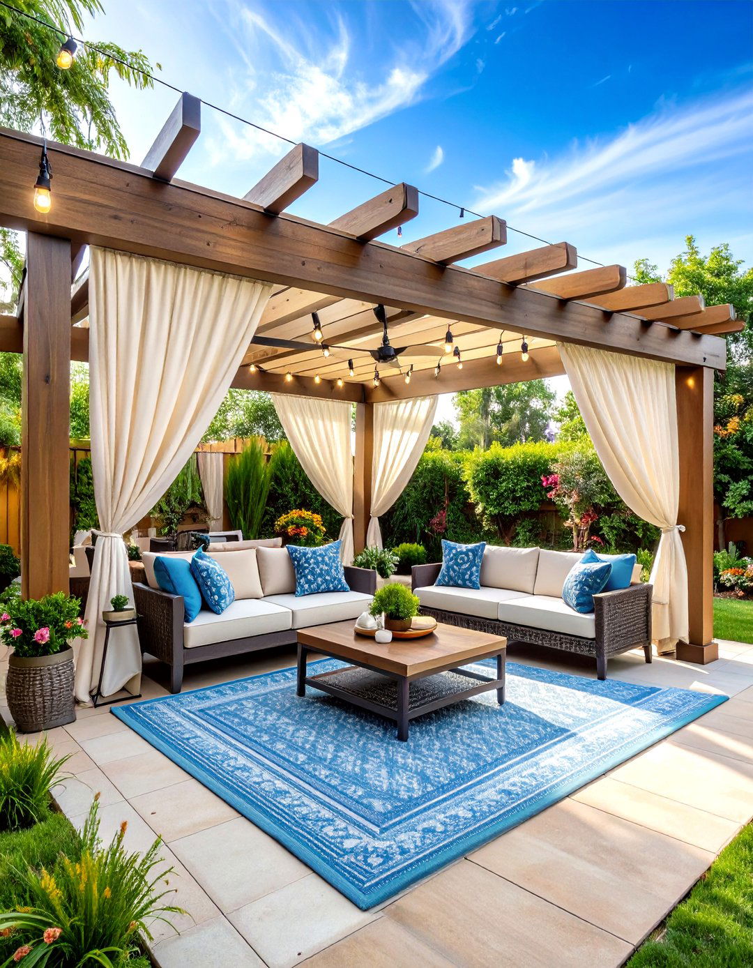 Pergola Curtain Privacy Patio Oasis - 20 Privacy Patio Ideas