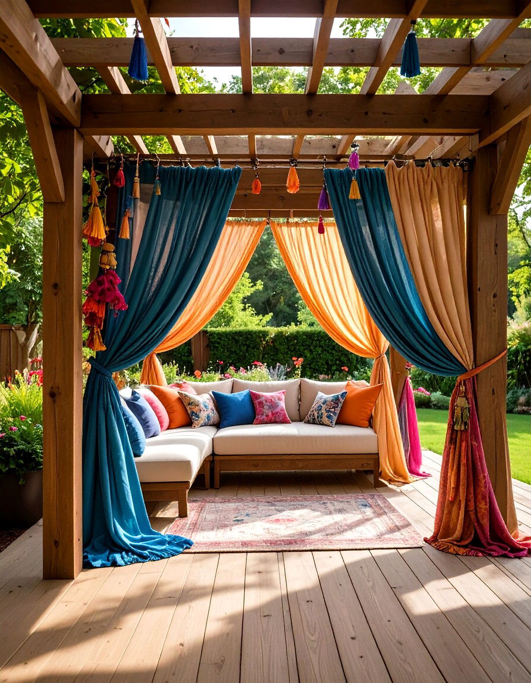 Pergola Draped with Fabric Curtains - 20 Small Patio Pergola Ideas