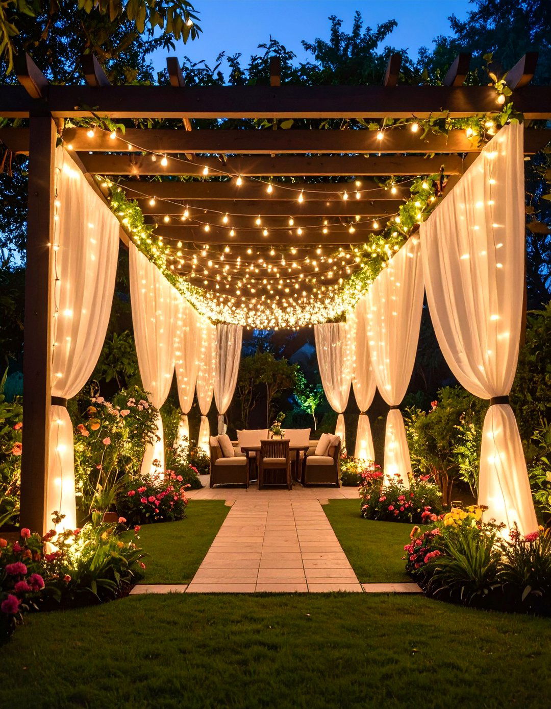 Pergola Fairy Light Curtain Walls - 20 Pergola Lighting Ideas
