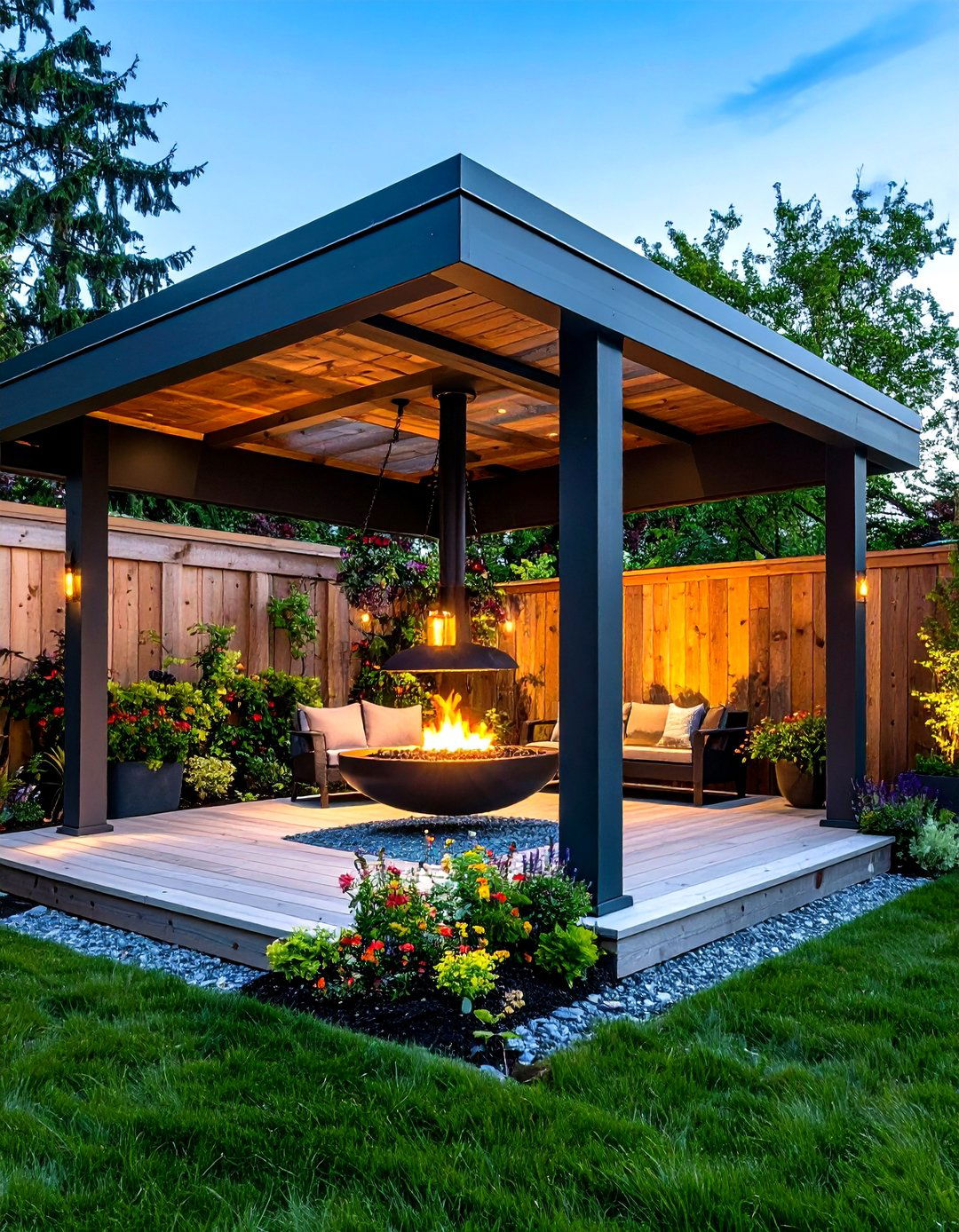 Pergola Gazebo Hybrid With Suspended Fire Bowl - 20 Gazebo With Fireplace