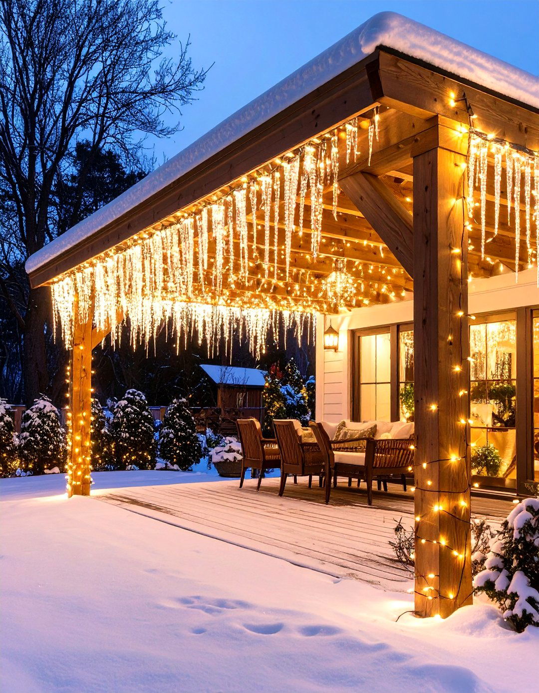 Pergola Icicle Light Winter Wonderland - 20 Pergola Lighting Ideas