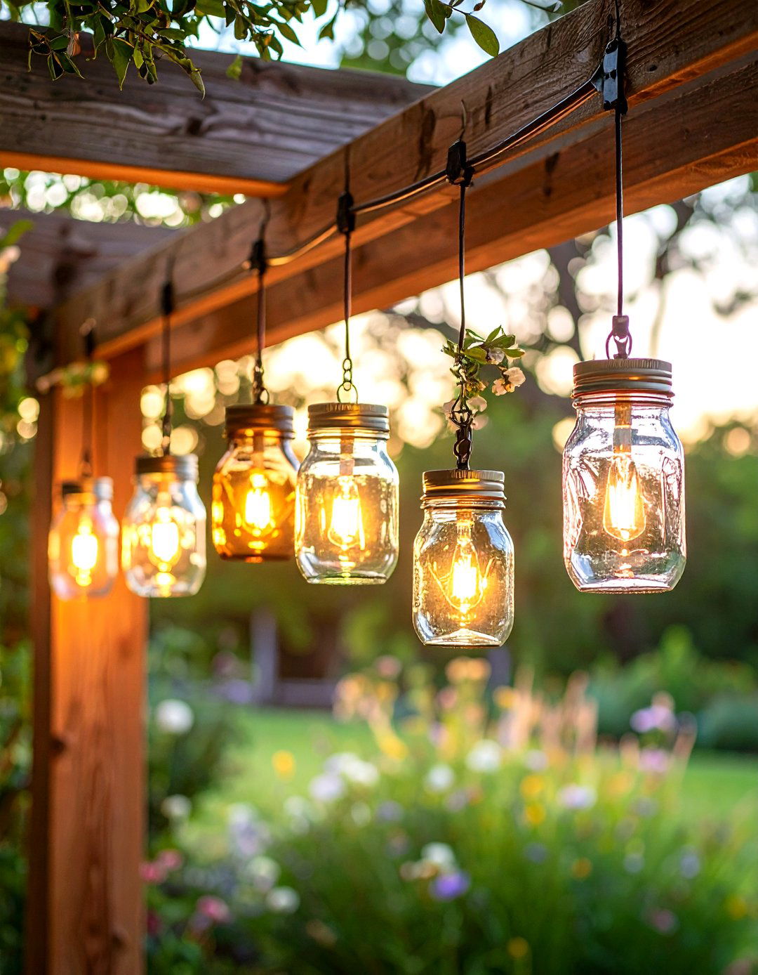 Pergola Mason Jar Rustic Lighting - 20 Pergola Lighting Ideas