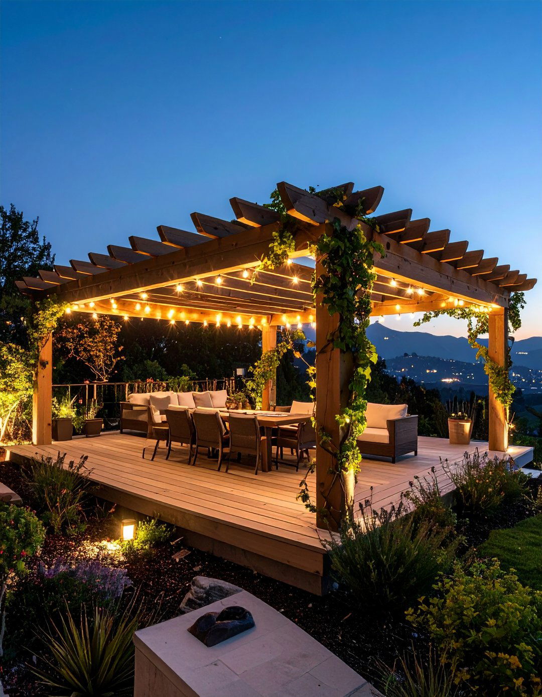 Pergola Overlook Providing Dappled Backyard Shade - 20 Down Sloped Backyard Ideas