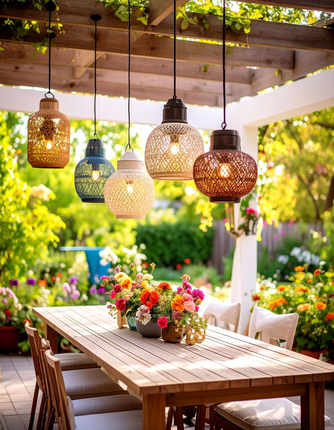 Pergola Pendant Light Cluster Design - 20 Pergola Lighting Ideas