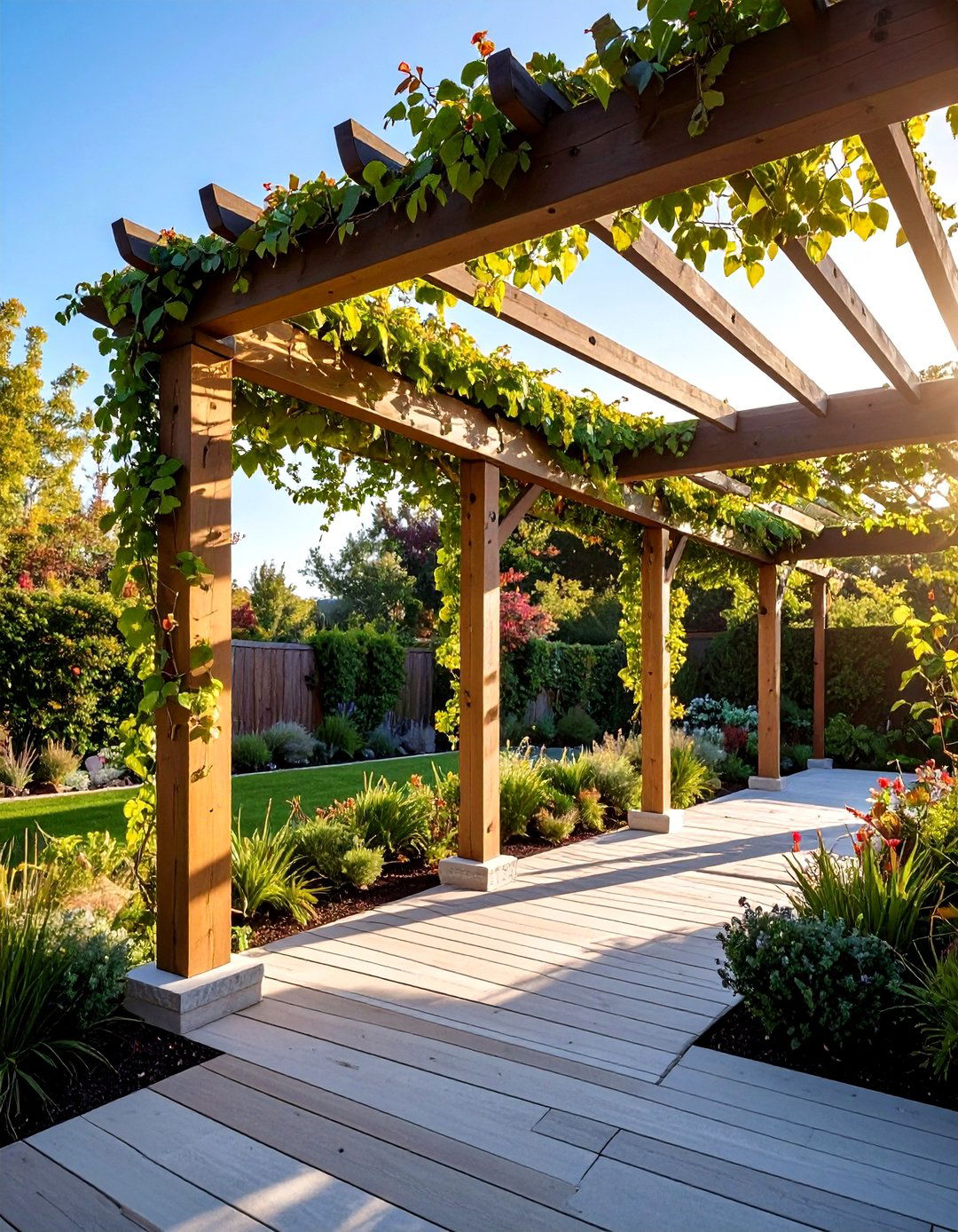 Pergola Posts Anchored with Sleepers - 20 Garden Sleeper Ideas