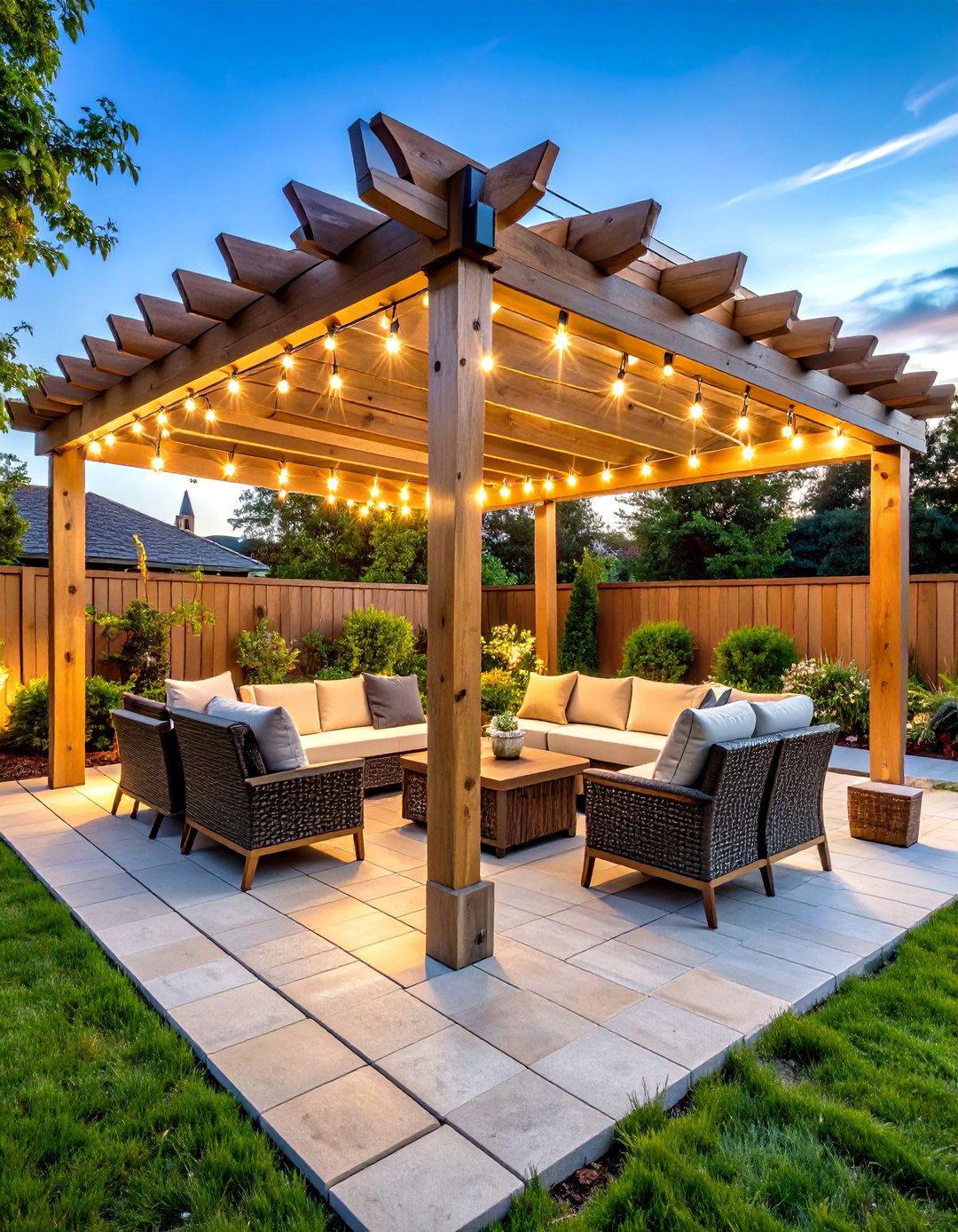 Pergola Shaded Paver Lounge - 20 Hardscape Ideas