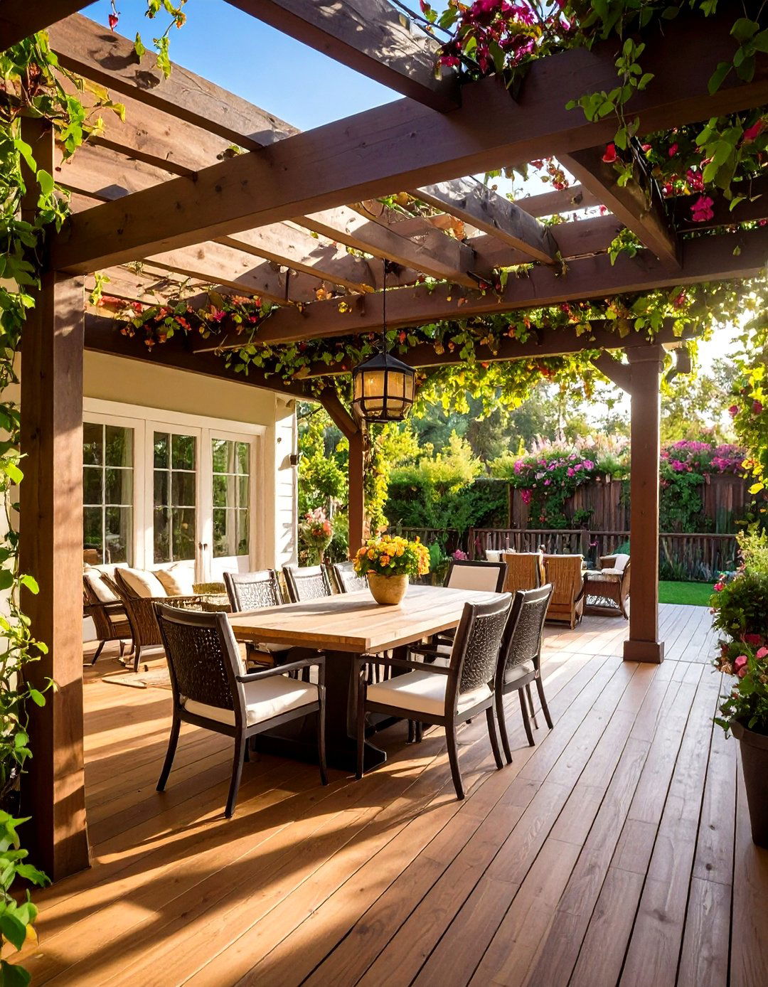 Pergola Style Covered Deck Extending Sunroom - 20 Sunroom and Deck Combo Ideas