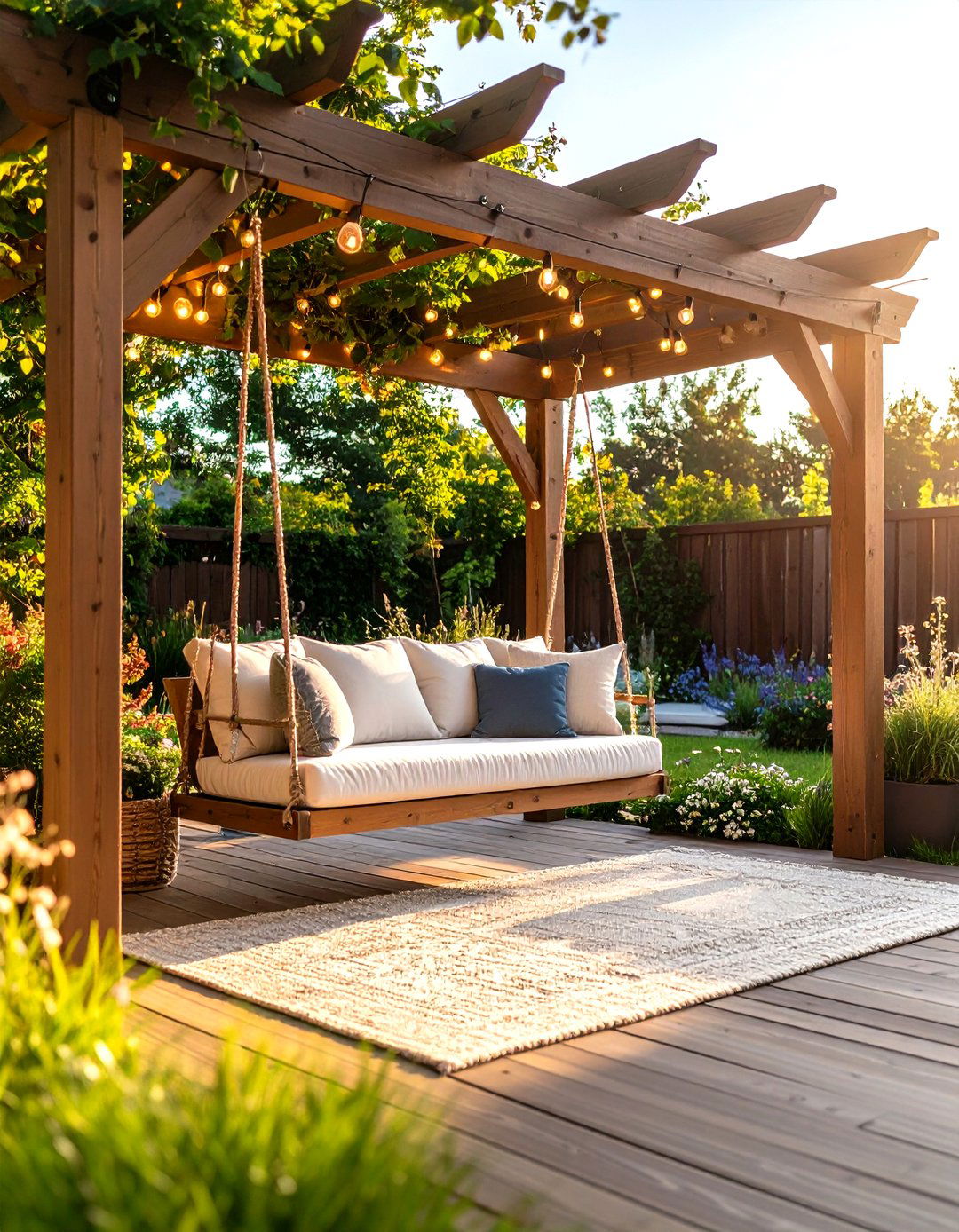 Pergola Swing Combo Deck Seating - 20 Deck Seating Ideas