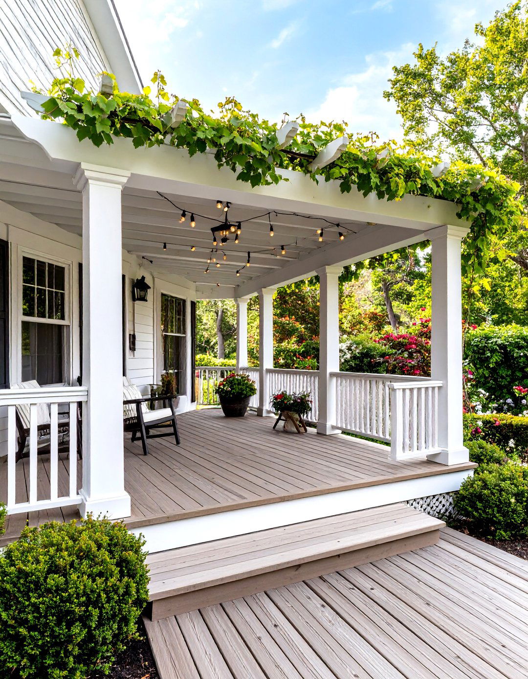 Pergola Topped Cape Cod Front Porch - 20 Small Cape Cod Front Porch Ideas