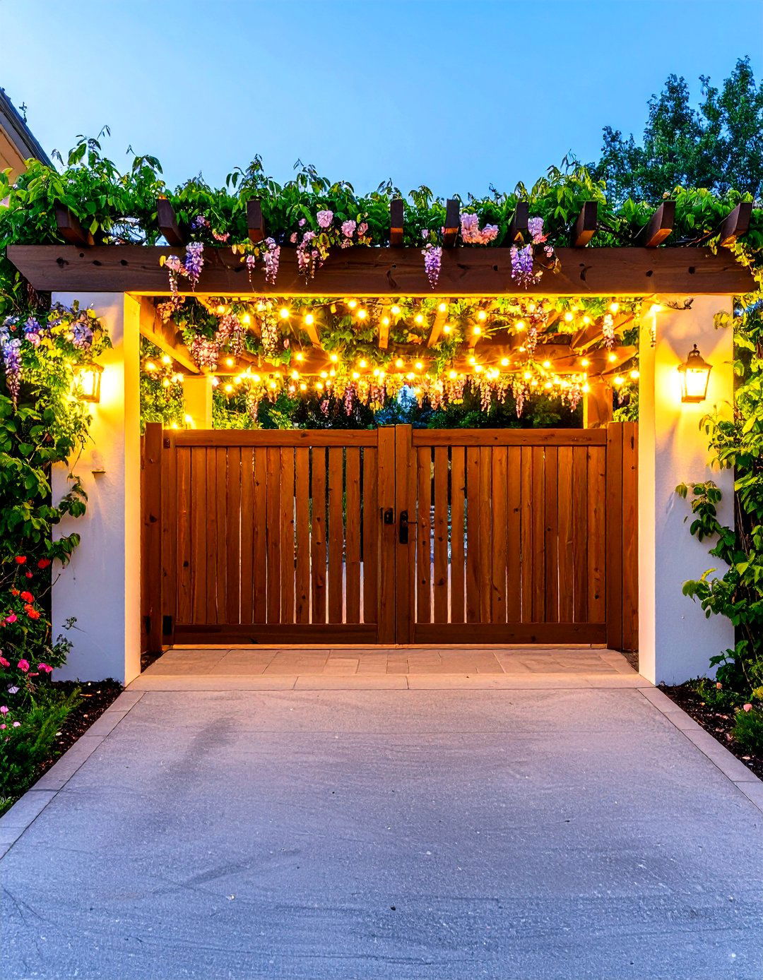 Pergola Topped Driveway Gate - 20 Driveway Gate Ideas
