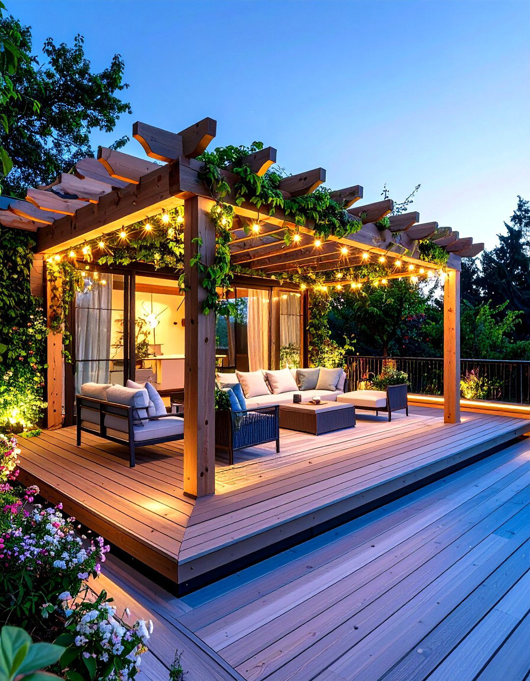 Pergola Topped Floating Deck for All Day Shade - 20 Floating Deck Ideas
