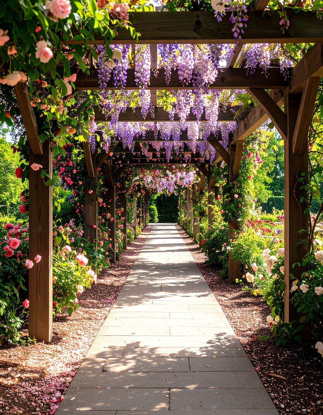 Pergola Walkway Covered in Climbers for a Shaded Formal Garden Passage - 20 Formal Garden Ideas