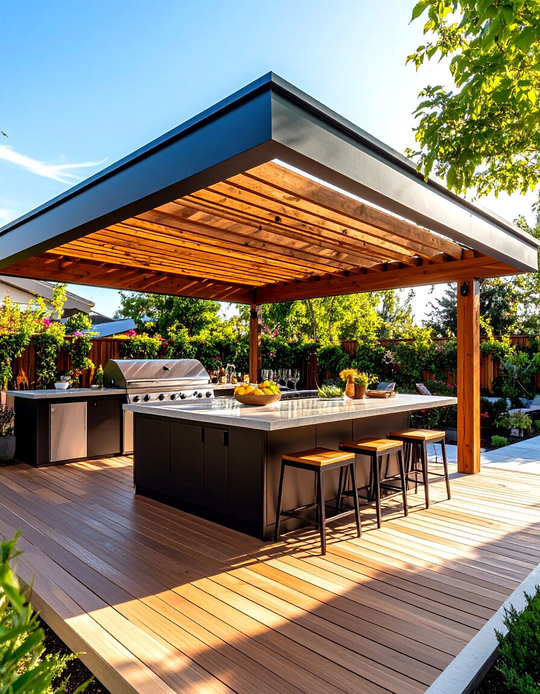 Pergola over Outdoor Kitchen - 20 Small Patio Pergola Ideas