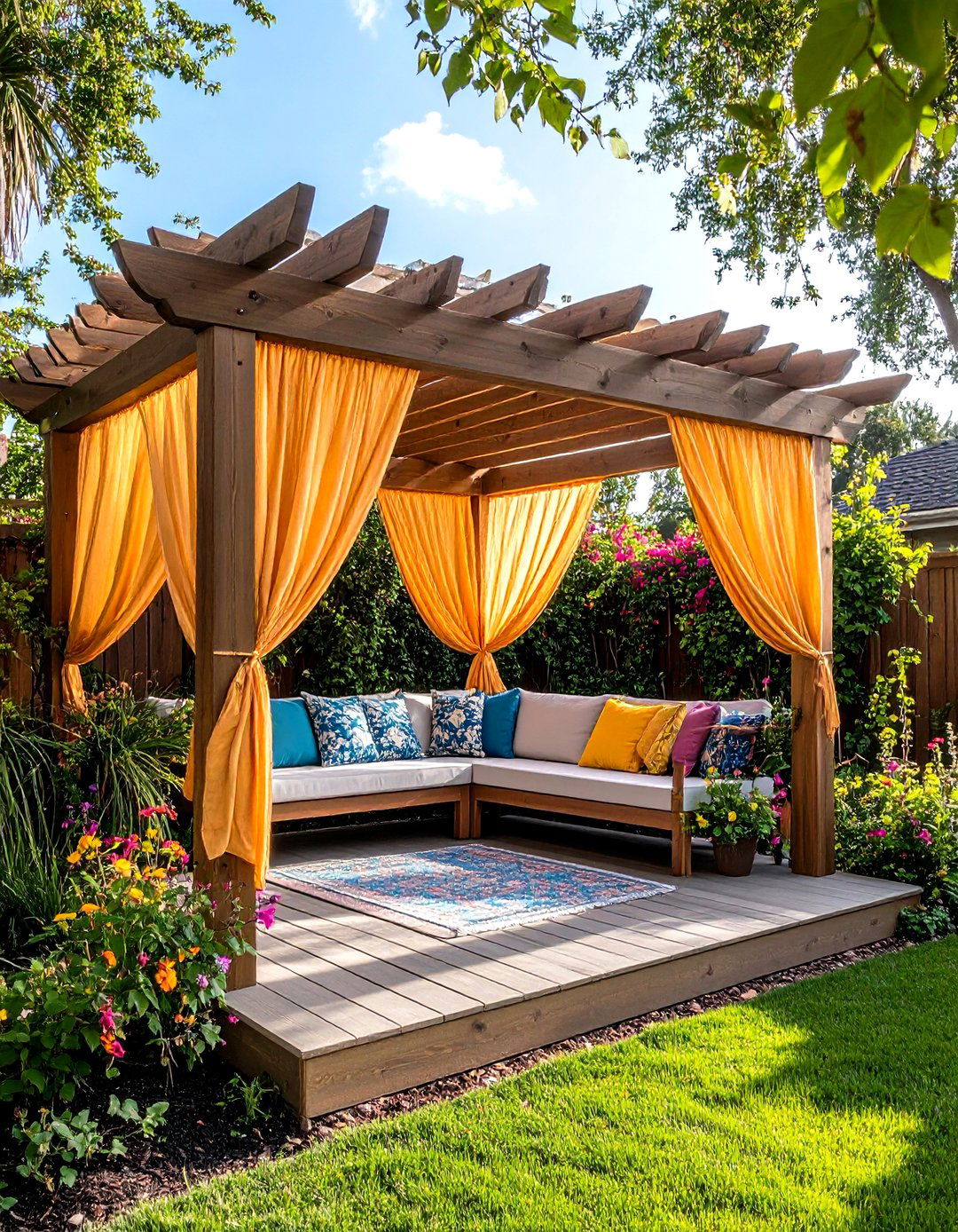 Pergola with Draped Curtains - 20 Small Backyard Patio Ideas