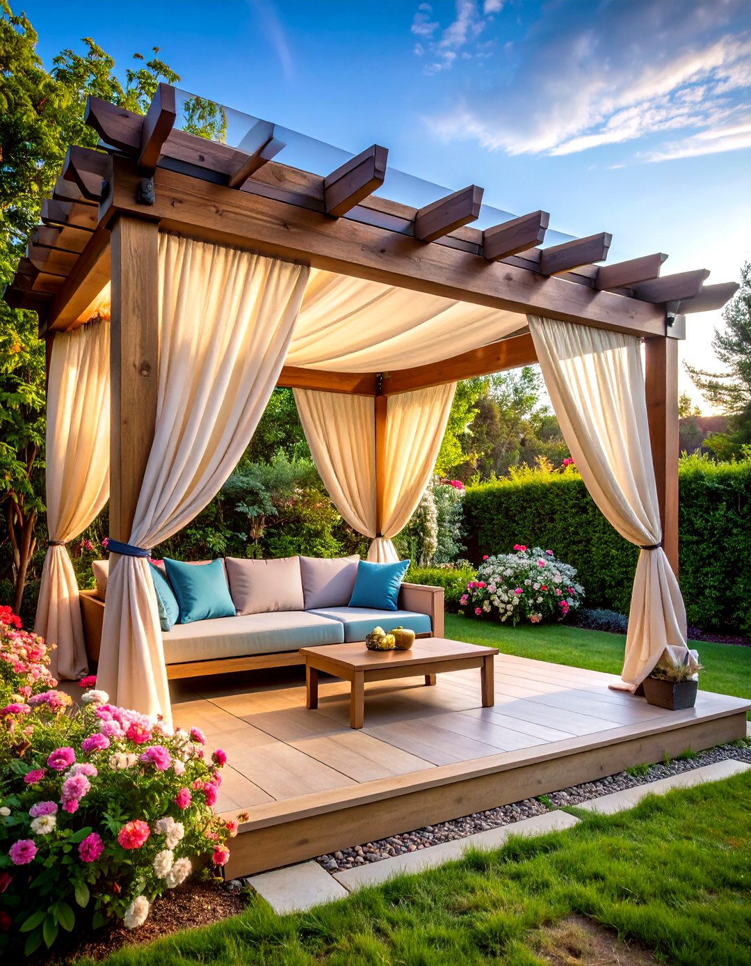 Pergola with Drapes Outdoor Privacy Screen - 20 Outdoor Privacy Screen Ideas