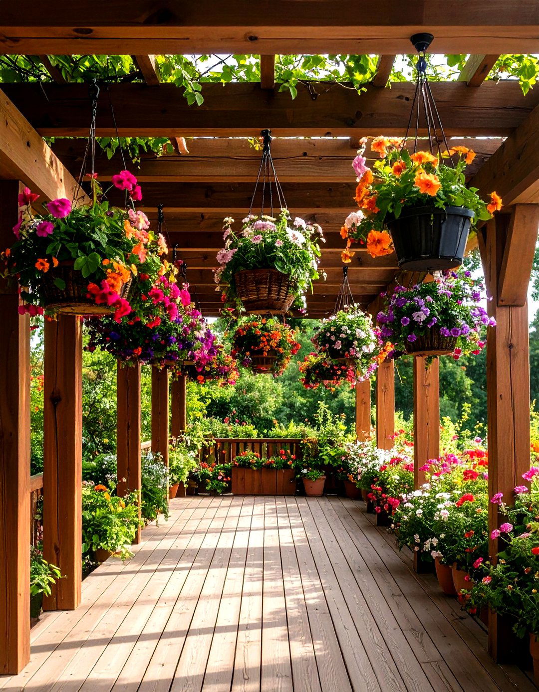 Pergola with Hanging Baskets - 20 Small Patio Pergola Ideas
