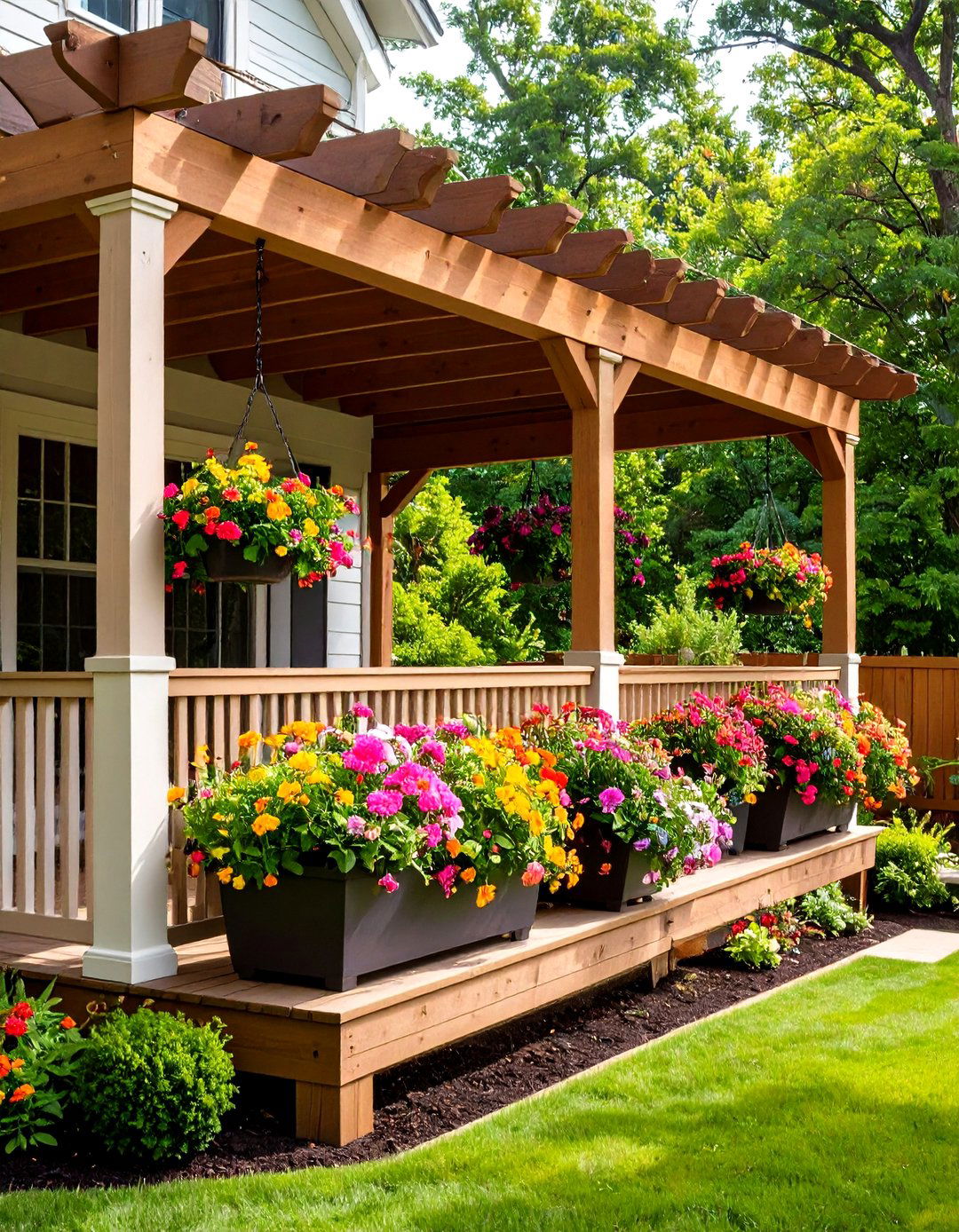 Pergola with Integrated Planter Boxes - 20 Front Porch Pergola Ideas