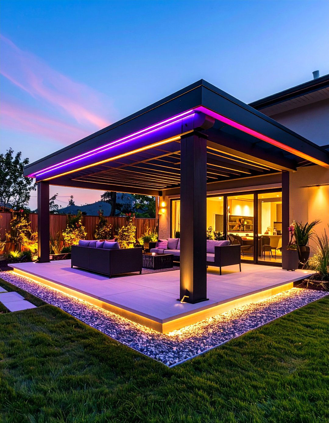 Pergola with LED Light Strips - 20 Small Patio Pergola Ideas