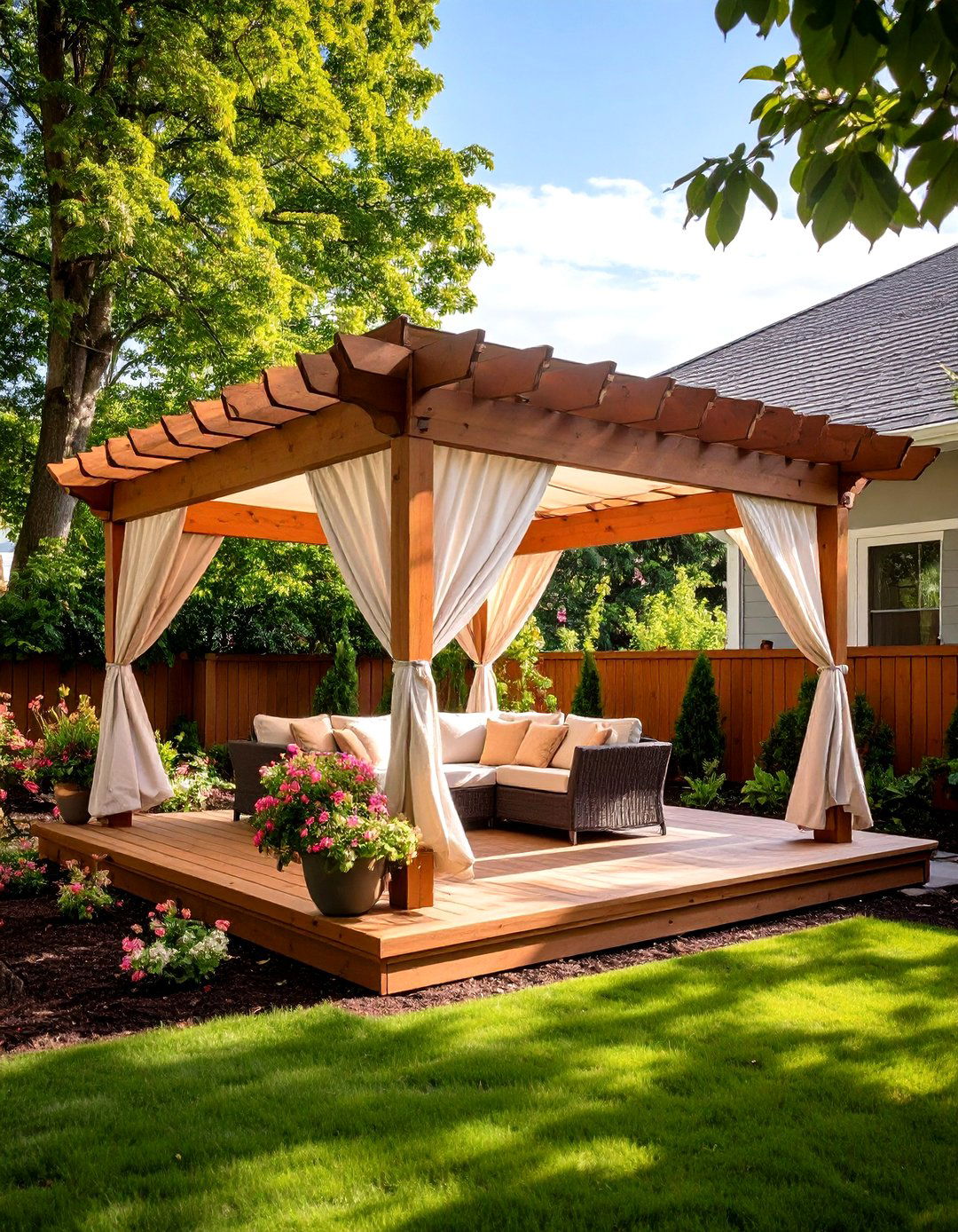 Pergola with Retractable Fabric Canopy - 20 Front Porch Pergola Ideas