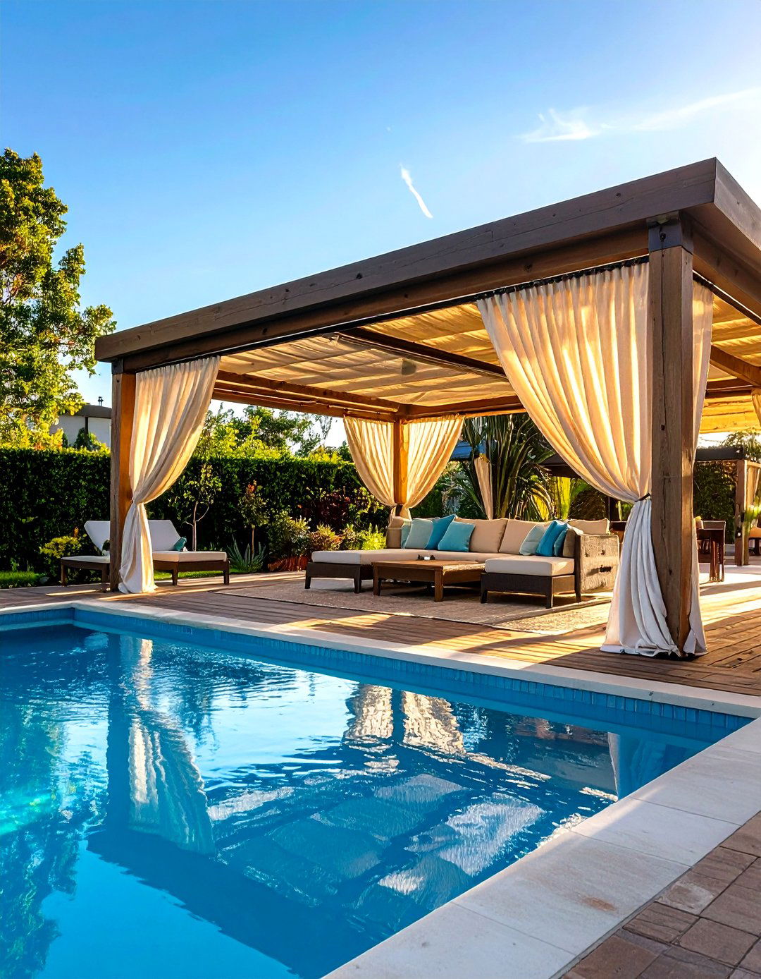 Pergolas with Drapes - 20 Pool Privacy Ideas