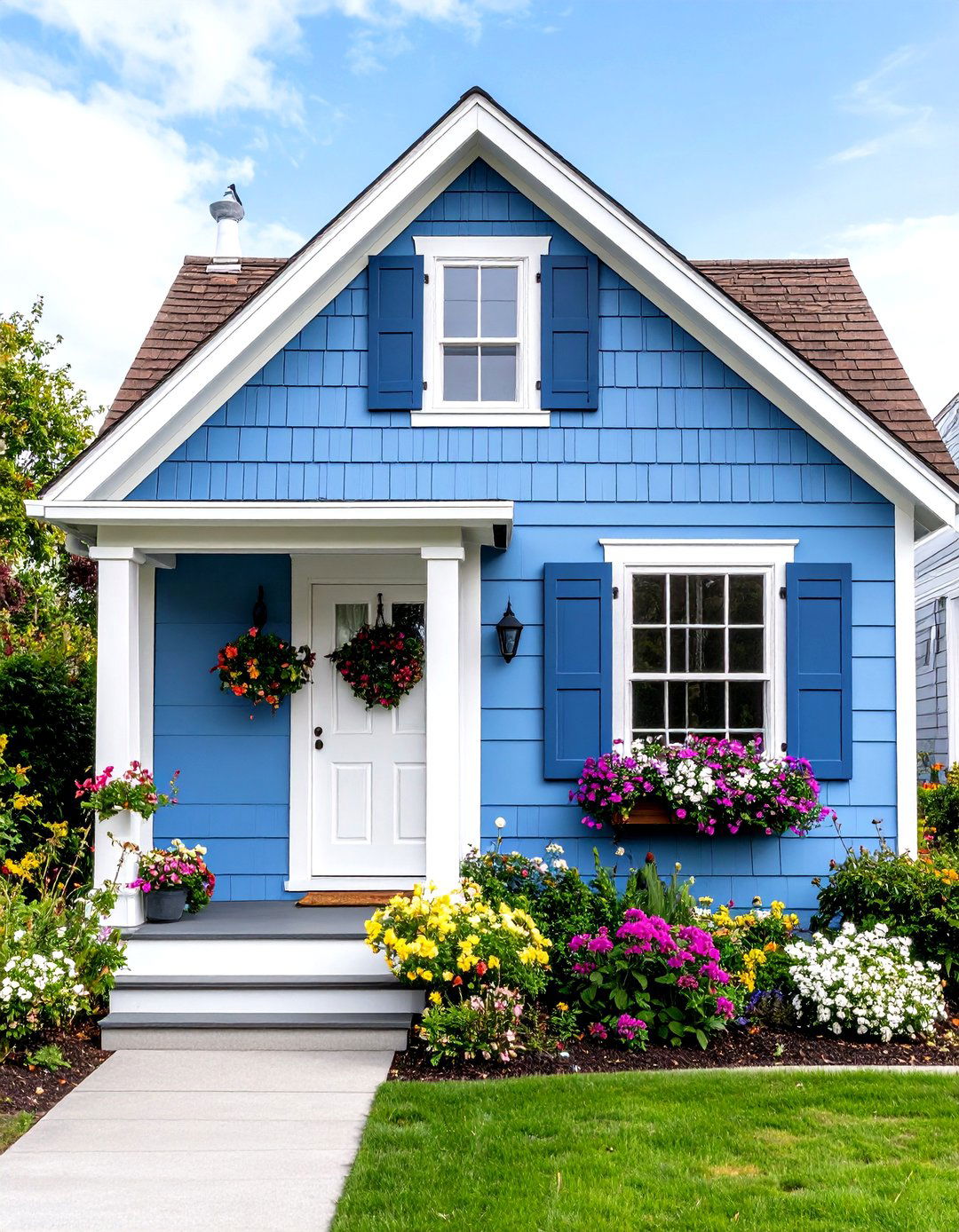 Periwinkle Blue Exterior Home with Brown Roof Cottage Style - 20 blue exterior home with a brown roof ideas