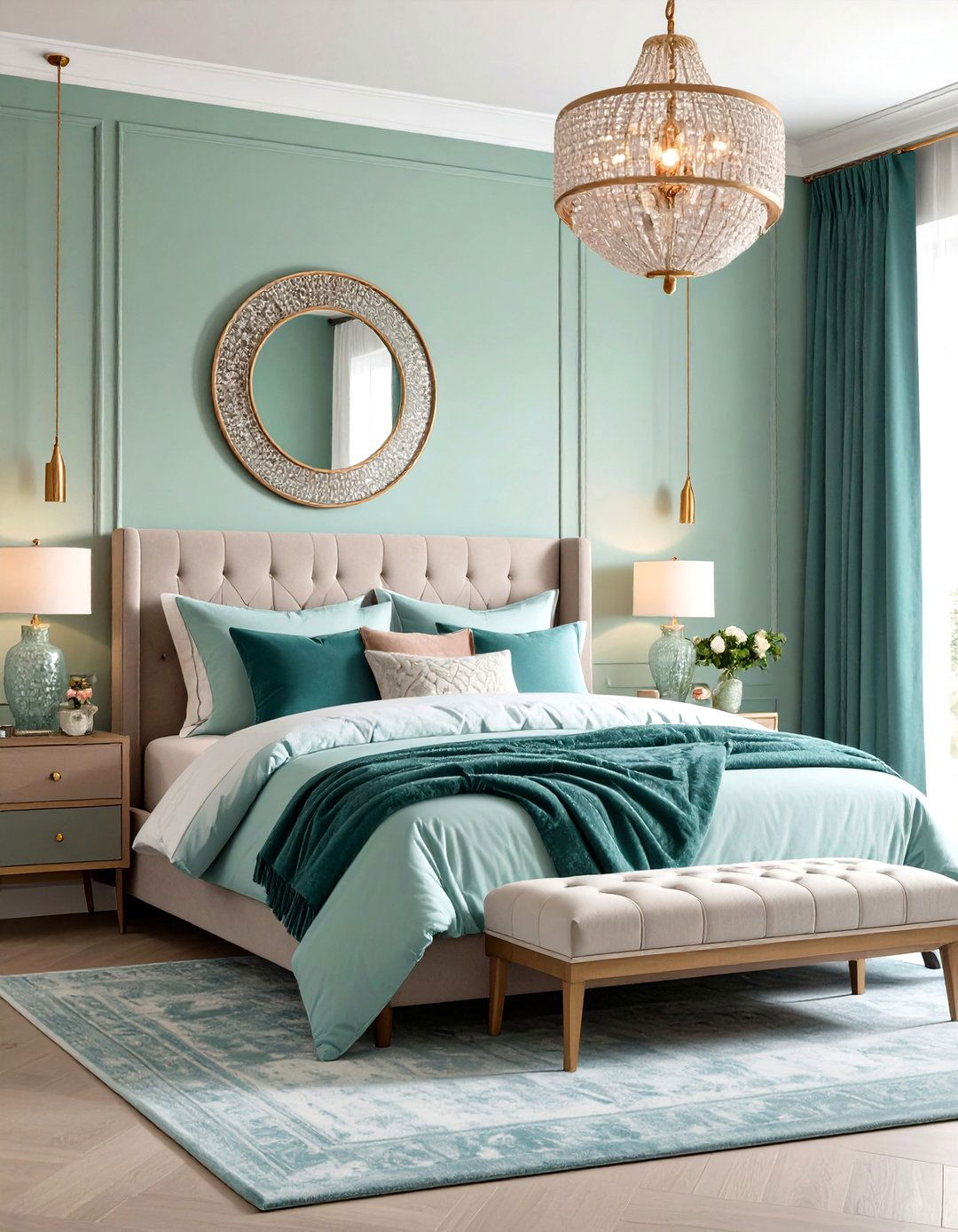 Periwinkle Blue and Eucalyptus Green Bedroom Oasis - 20 blue and green bedroom ideas