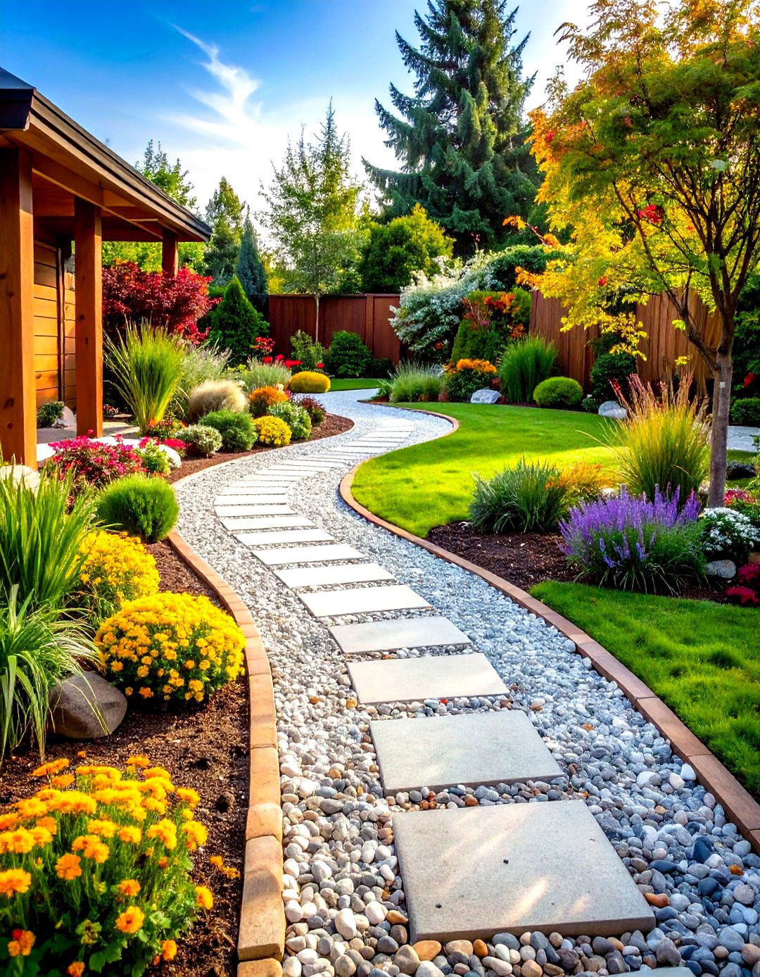 Permeable Pea Gravel Walkway with Sustainable Features - 20 Pea Gravel Walkway Ideas
