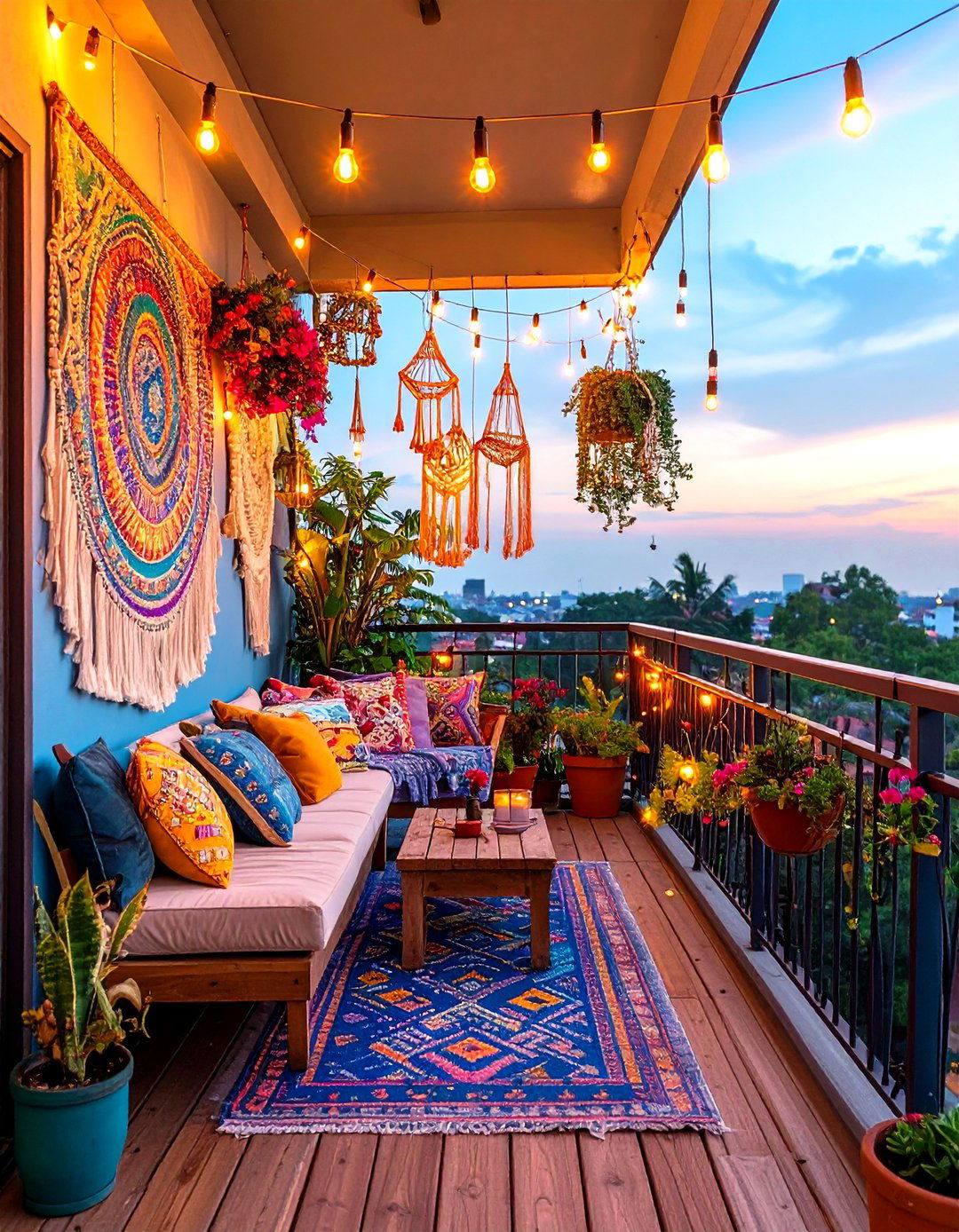 Personalized Decor and String Lights - 20 Second Story Balcony Ideas