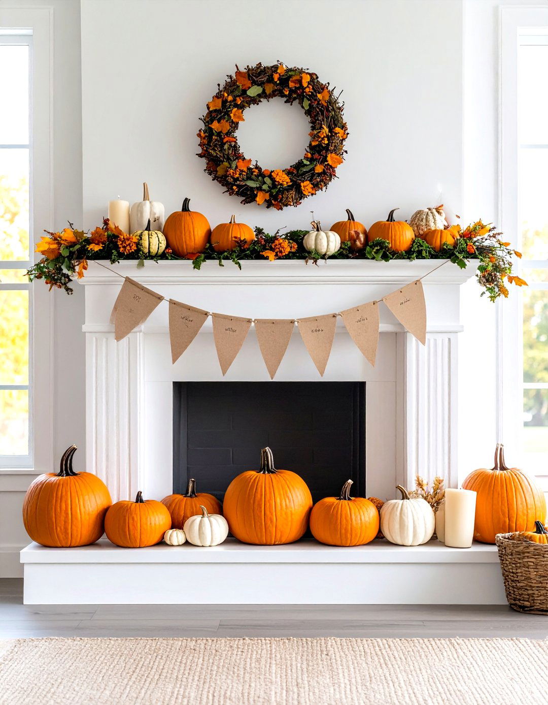 Personalized Name Tag Pumpkin Mantel - 20 Fall Mantel Decor Ideas