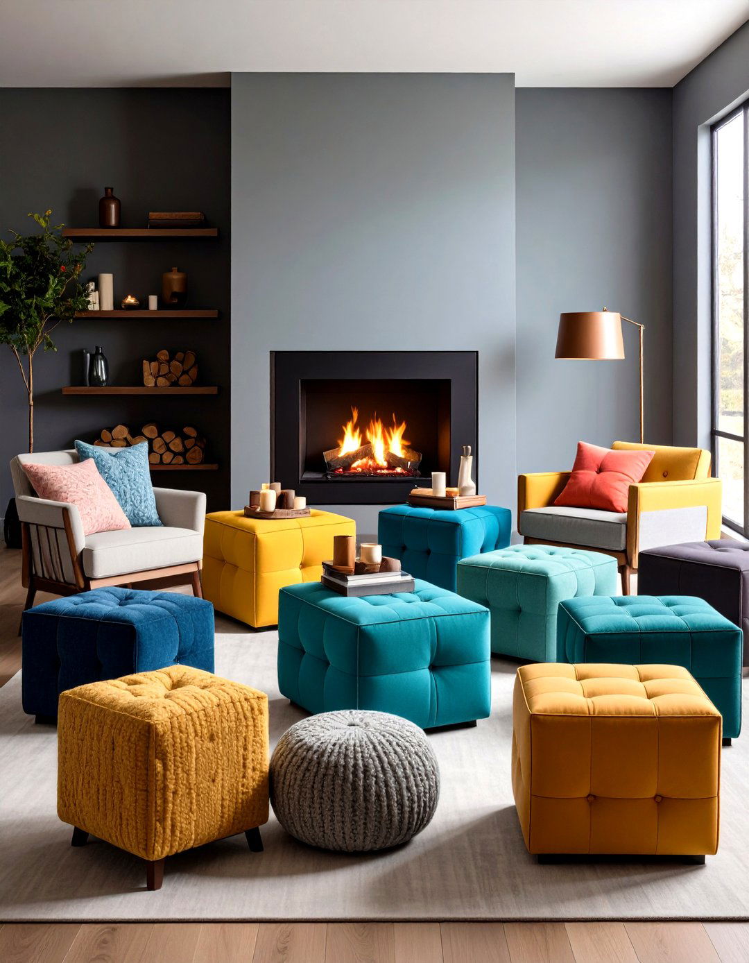Petite Stool and Pouf Fireplace Seating Flex - 20 Fireplace Seating Ideas