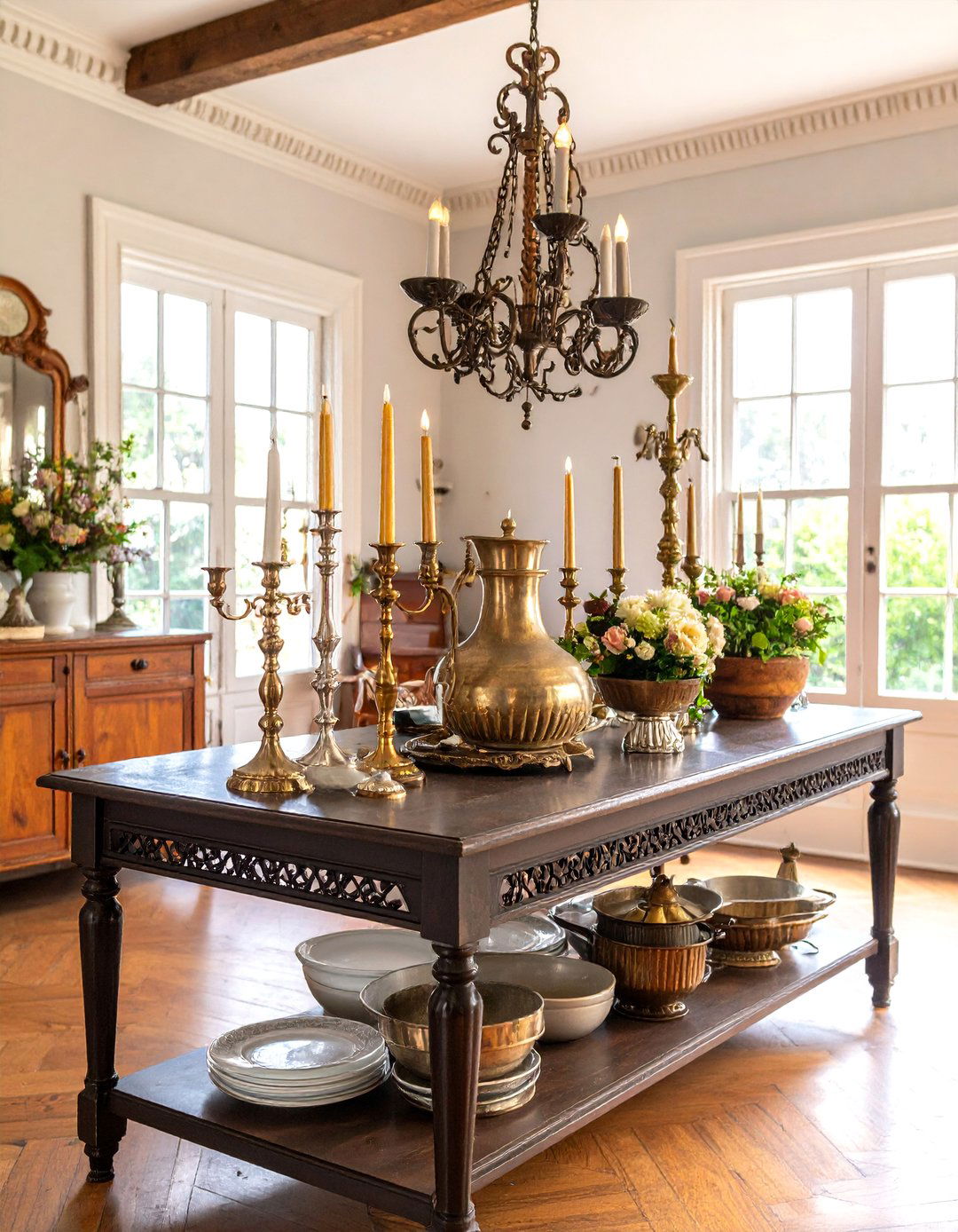 Pewter Accent Colonial Dining Room Decor - 20 Colonial Dining Room Ideas