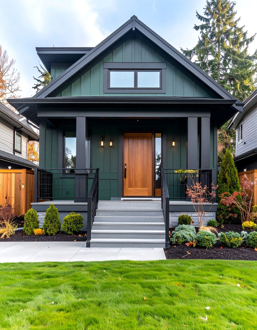 Pewter Green with Matte Black Accents - 20 Dark Green Exterior Paint Color Schemes