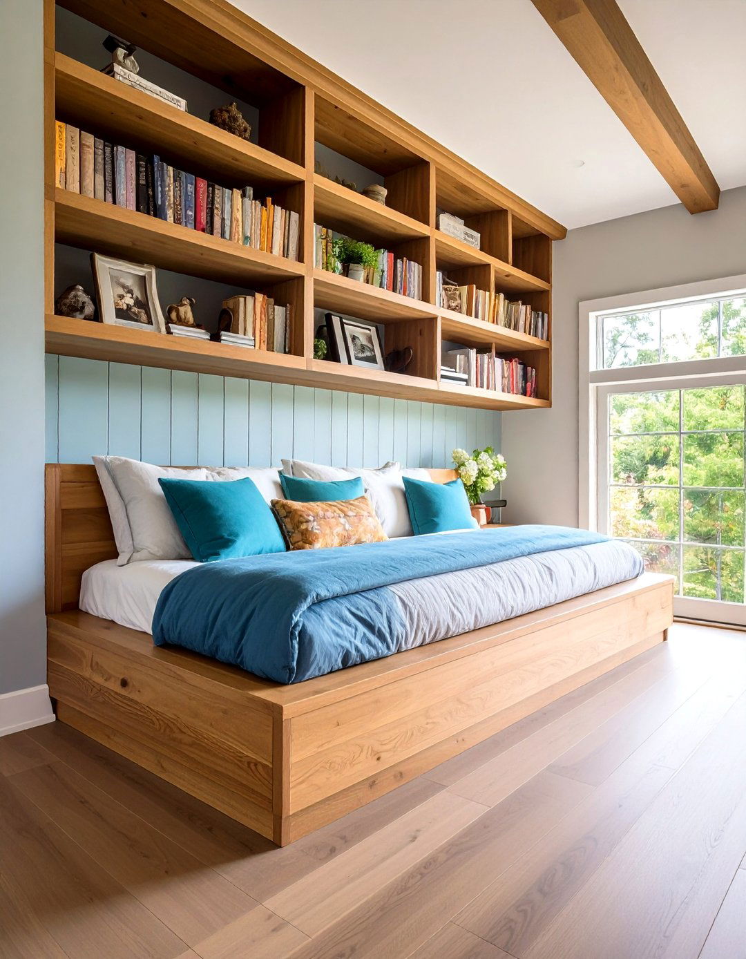 Picture Ledge Gallery Doubles as Book Storage - 20 Bedroom Shelving Ideas