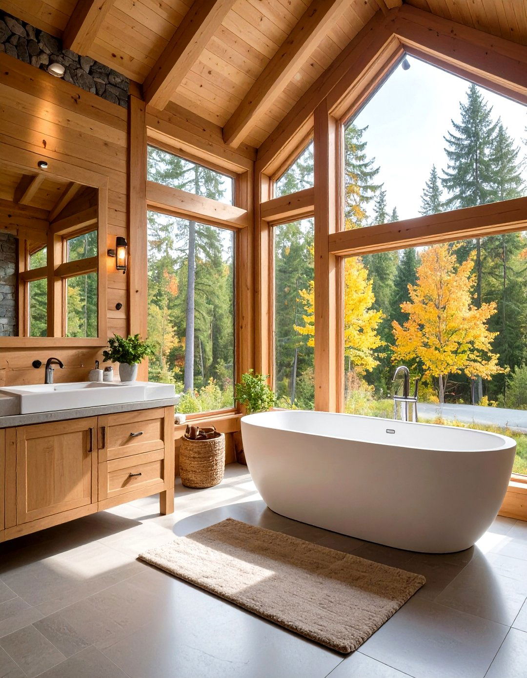 Picture Window Log Cabin Bathroom - 20 Log Cabin Bathroom Ideas