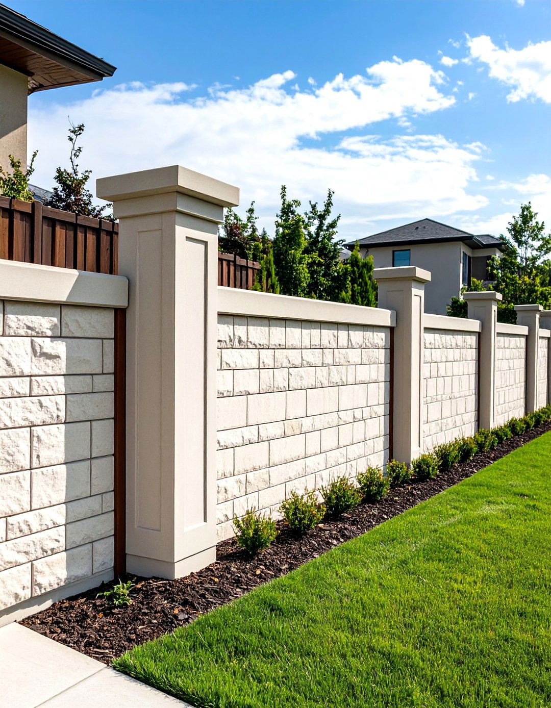 Pilaster and Panel Concrete Block Fence - 20 Concrete Block Fence Ideas