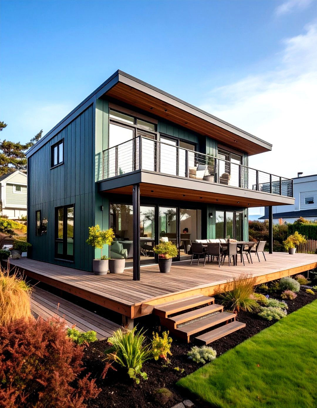 Pine Green Coastal Cottage With Black Mullions - 20 Green House Exterior With Black Trim
