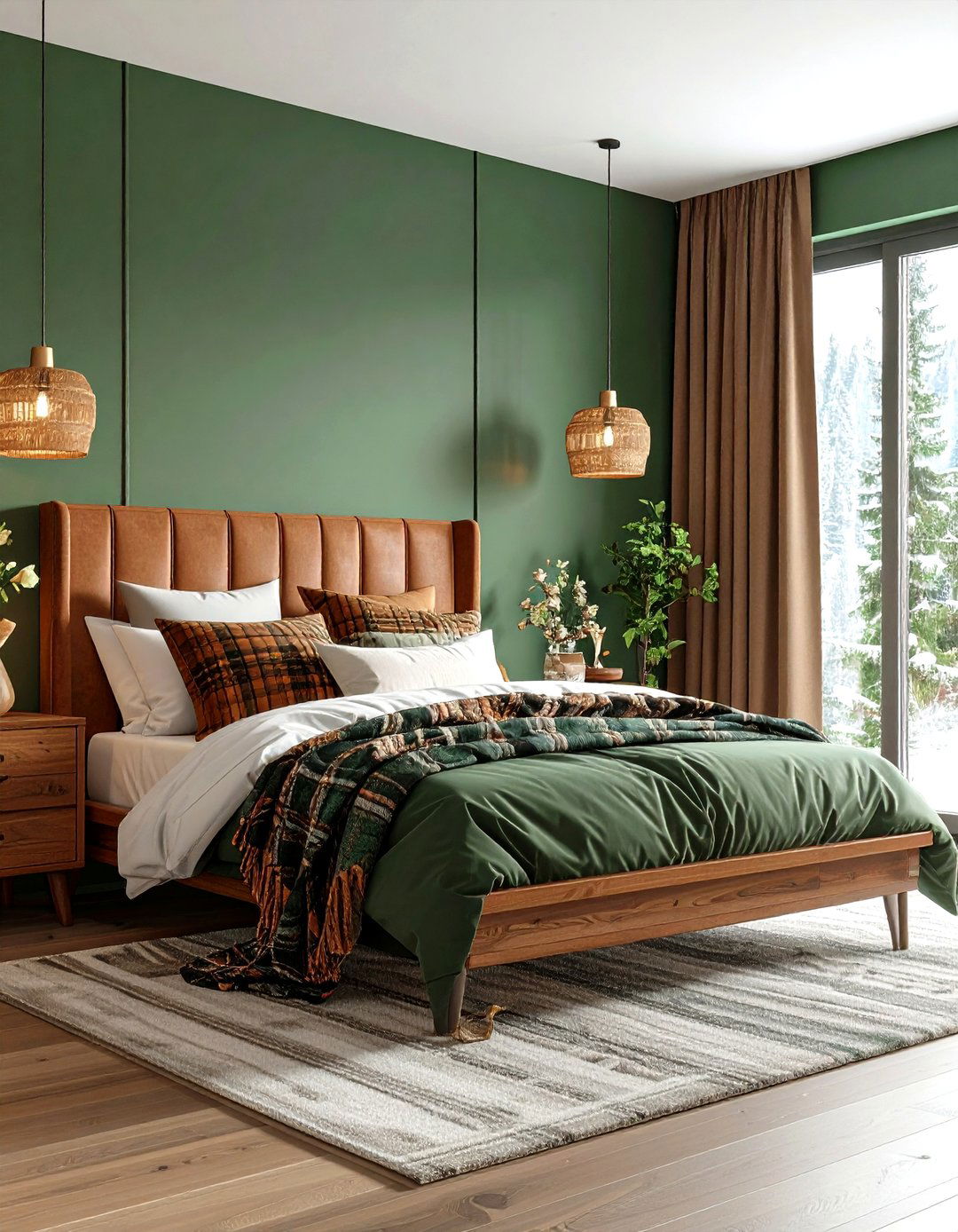 Pine Green and Caramel Brown Bedroom - 20 Green and Brown Bedroom Ideas