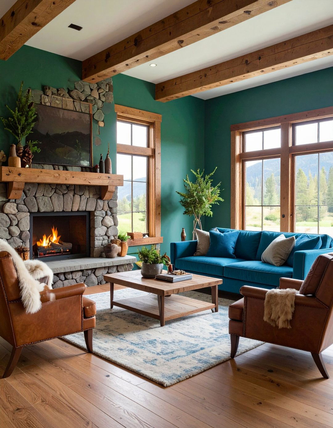 Pine Green and Steel Blue for Mountain Lodge - 20 Blue and Green Color Combos for Decorating