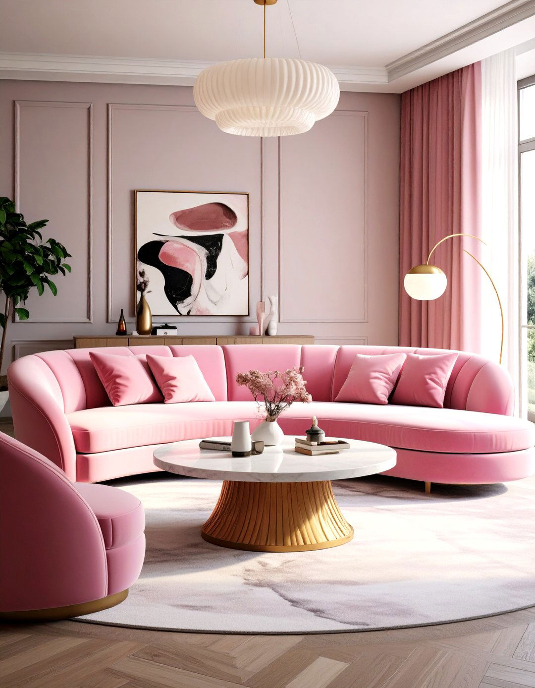 Pink Couch Curved Modern Living Room - 20 Pink Couch Living Room Ideas