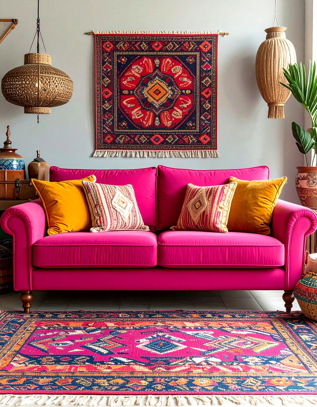 Pink Couch Eclectic Global Living Room - 20 Pink Couch Living Room Ideas