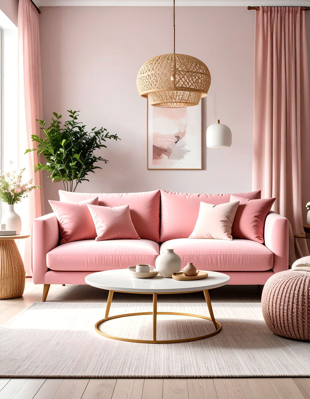 Pink Couch Layered Textural Living Room - 20 Pink Couch Living Room Ideas
