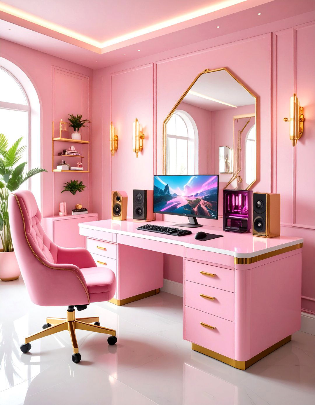 Pink Gaming Setup with Art Deco Glamour - 20 Pink Gaming Setup Ideas