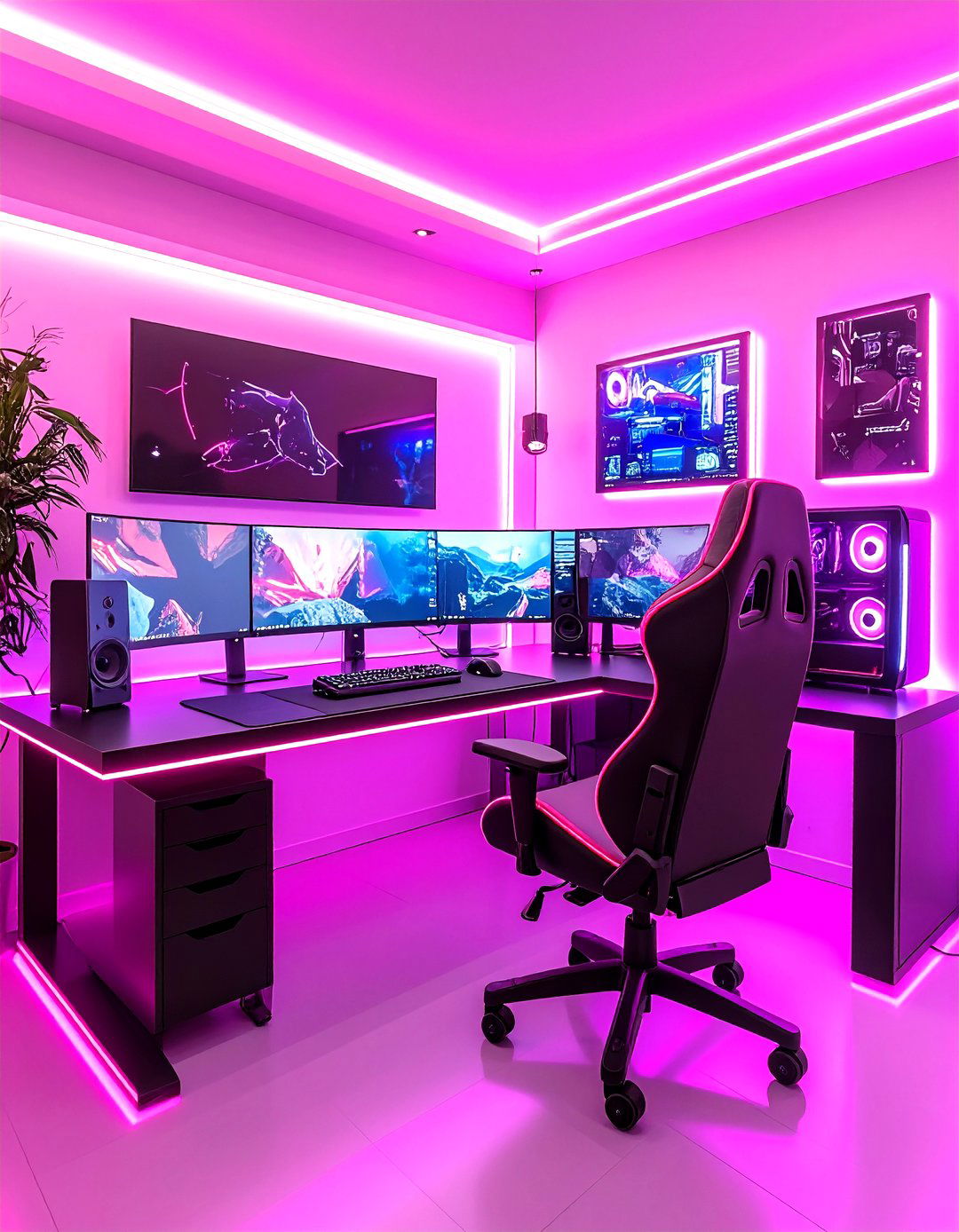 Pink Gaming Setup with Cyberpunk Neon Aesthetics - 20 Pink Gaming Setup Ideas
