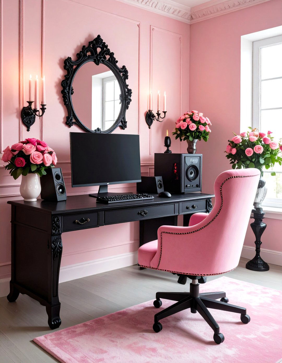 Pink Gaming Setup with Gothic Romance Elements - 20 Pink Gaming Setup Ideas