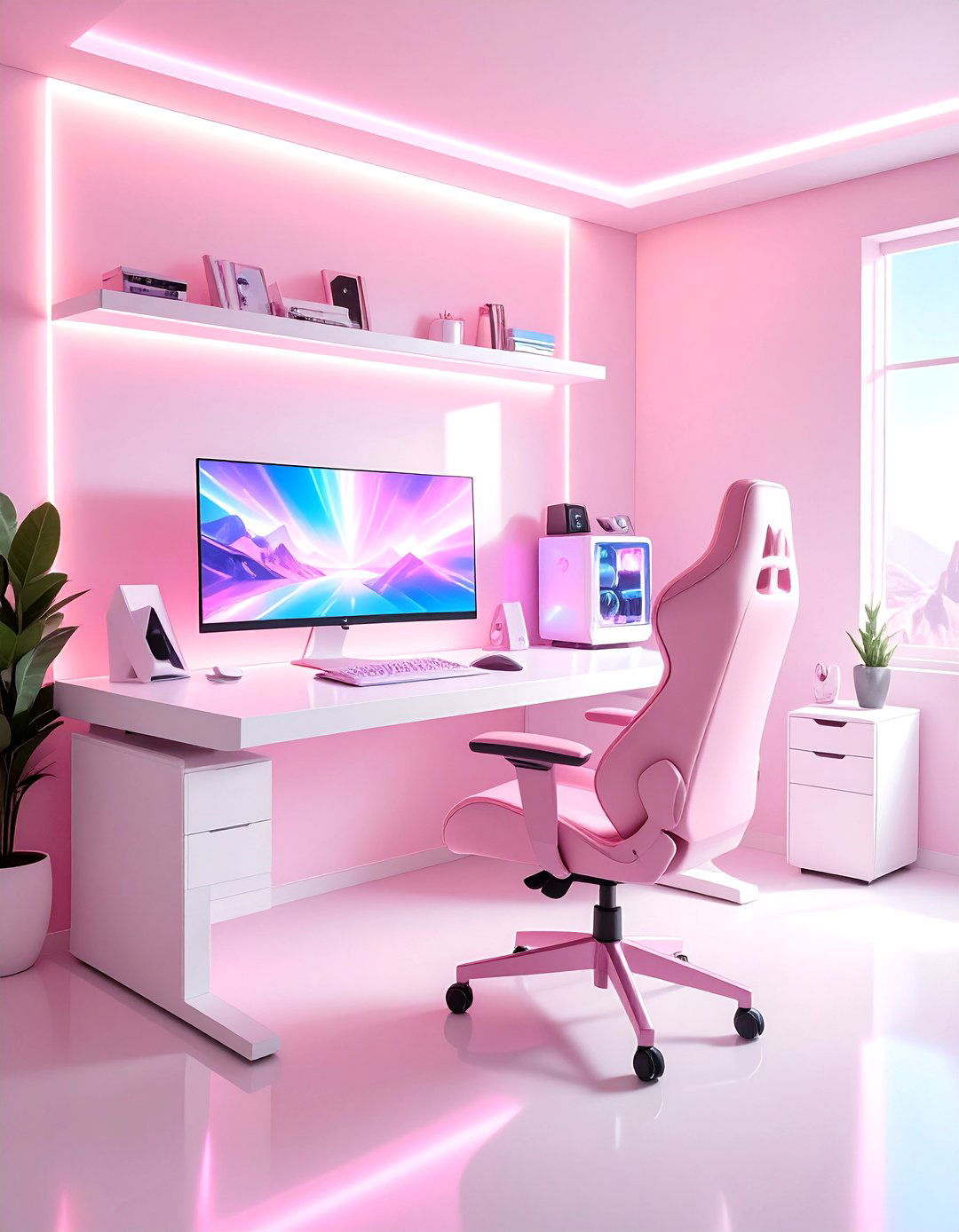 Pink Gaming Setup with Holographic Accents - 20 Pink Gaming Setup Ideas
