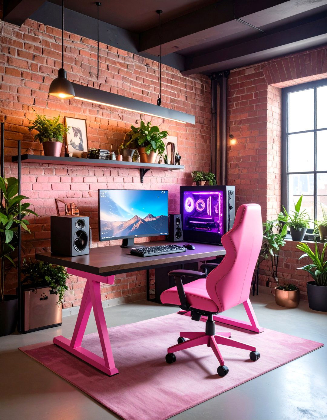 Pink Gaming Setup with Industrial Chic Aesthetics - 20 Pink Gaming Setup Ideas